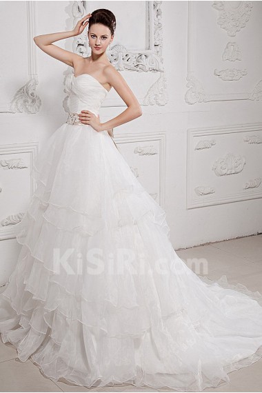 Taffeta and Organza Sweetheart A-Line Dress with Pleat Beaded