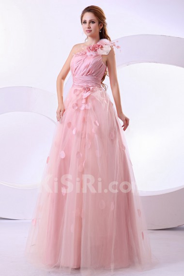 Satin One-Shoulder Floor Length A-Line Dress