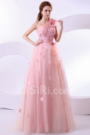 Satin One-Shoulder Floor Length A-Line Dress