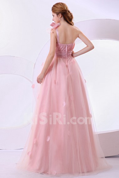 Satin One-Shoulder Floor Length A-Line Dress