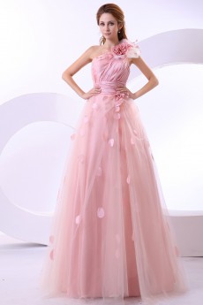 Satin One-Shoulder Floor Length A-Line Dress