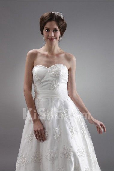 Satin and Lace Sweetheart A-Line Dress with Embroidery