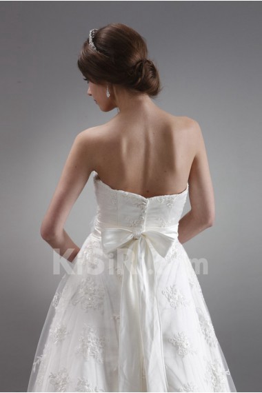Satin and Lace Sweetheart A-Line Dress with Embroidery