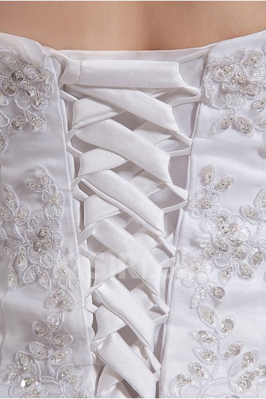 Satin and Organza Strapless A-Line Dress with Embroidery Beaded
