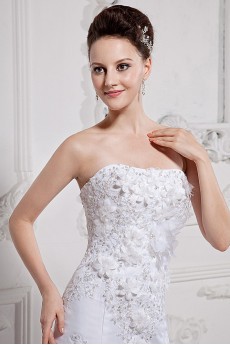 Satin and Organza Strapless A-Line Dress with Embroidery Beaded