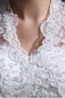 Satin and Lace V-Neckline Ball Gown