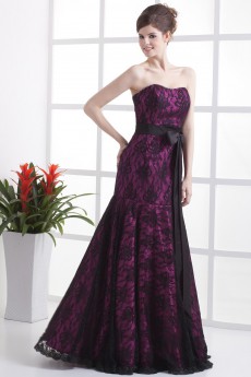 Satin and Lace Scoop Neckline Floor Length Mermaid Dress with Beaded