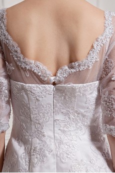 Lace and Satin Sweetheart A-Line Dress with Half-Sleeves