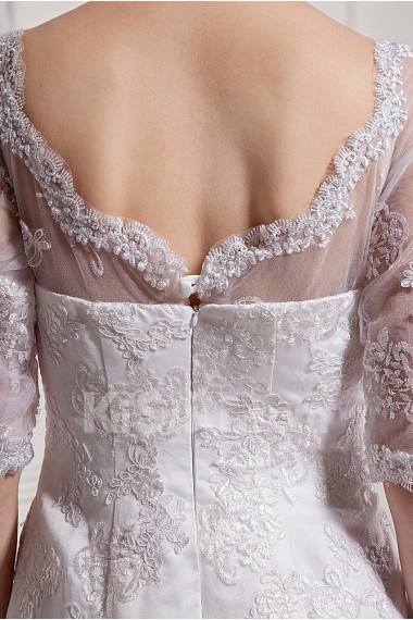 Lace and Satin Sweetheart A-Line Dress with Half-Sleeves