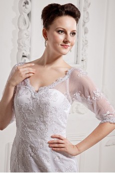 Lace and Satin Sweetheart A-Line Dress with Half-Sleeves