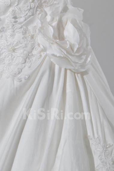 Satin and Lace V-Neckline A-Line Dress with Embroidery