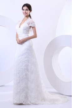 Lace V-Neckline Sheath Dress with Cap-Sleeves