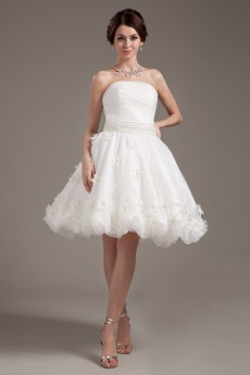 Yarn Strapless Short Dress with Applique and Beaded