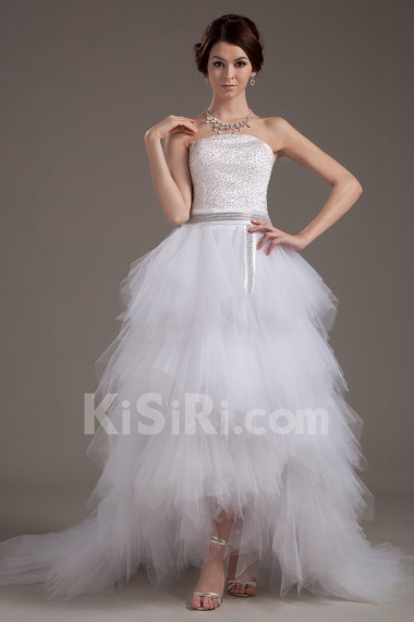 Yarn Strapless A-line Dress with Embroidery
