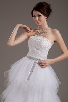 Yarn Strapless A-line Dress with Embroidery