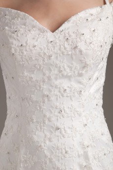 Satin and Lace Sweetheart Floor Length A-Line Dress with Long Sleeves