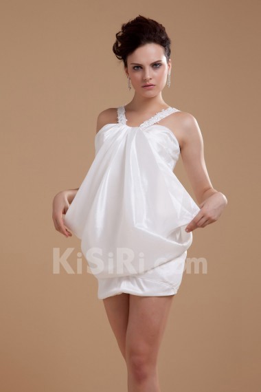 Taffeta Straps Neckline Short Dress with Embroidery