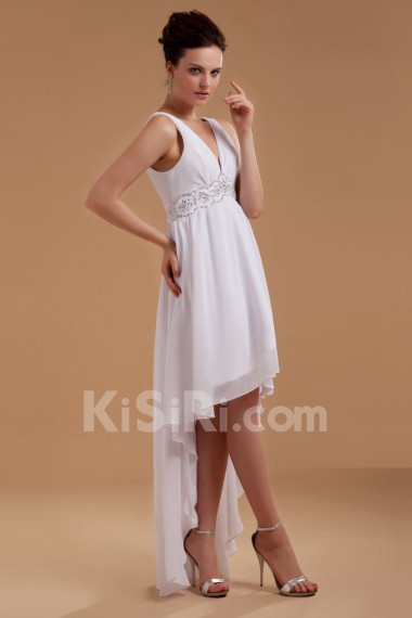 Satin V-Neckline Short Dress with Embroidery
