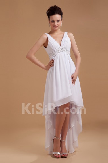 Satin V-Neckline Short Dress with Embroidery