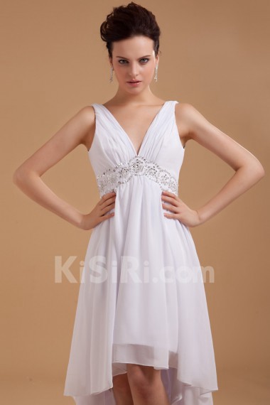 Satin V-Neckline Short Dress with Embroidery