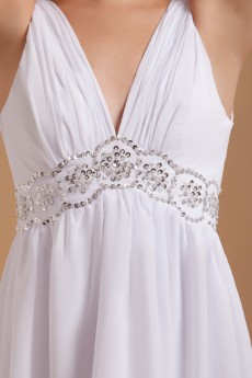Satin V-Neckline Short Dress with Embroidery