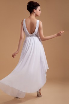 Satin V-Neckline Short Dress with Embroidery
