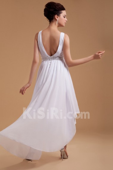 Satin V-Neckline Short Dress with Embroidery