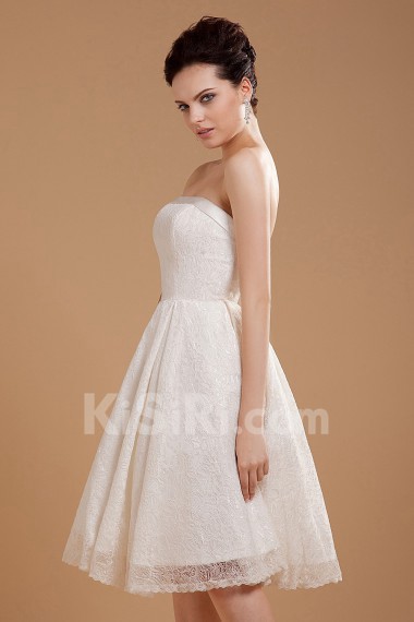 Satin and Lace Strapless Short A-line Dress with Embroidery 