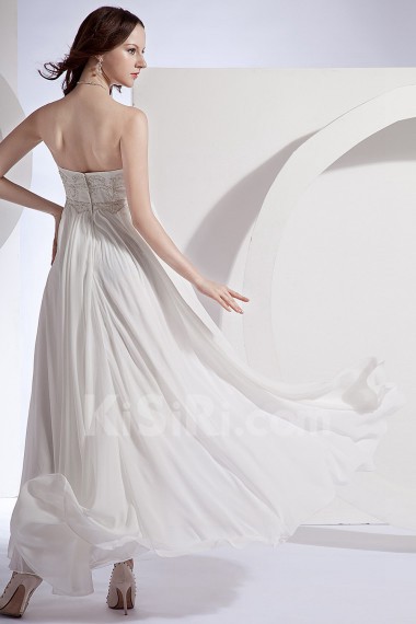 Chiffon and Satin Strapless Ankle-length Column Dress with Embroidery and Ruffle