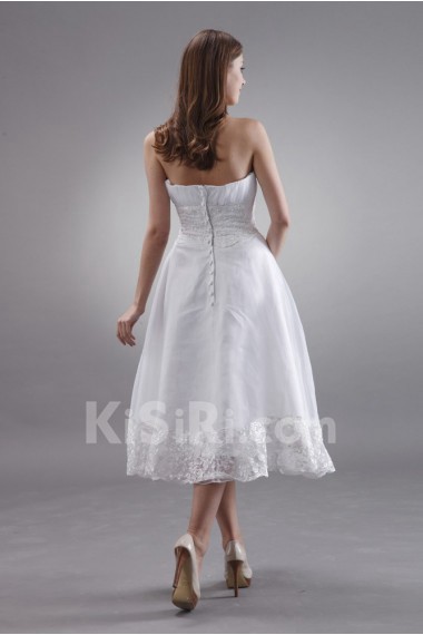 Chiffon Strapless Tea-Length A-line Dress with Embroidery
