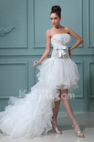 Satin Strapless Ball Gown with Embroidery and Ruffle