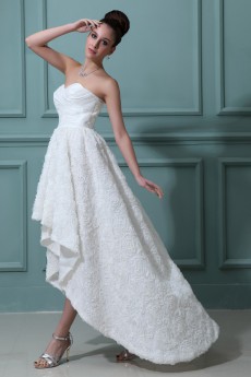 Satin Sweetheart Asymmetrical A-line Dress with Embroidery 