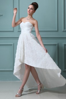 Satin Sweetheart Asymmetrical A-line Dress with Embroidery 