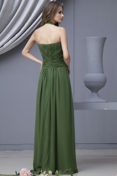 Chiffon Halter Neckline Floor Length Column Dress with Embroidery