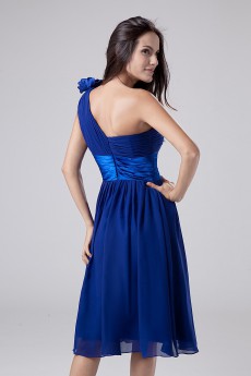 Chiffon One-Shoulder Short Dress with Ruffle and Sash