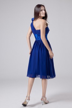 Chiffon One-Shoulder Short Dress with Ruffle and Sash