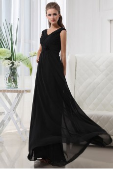 Chiffon V-Neckline Floor Length A-line Dress with Hand-made Flower