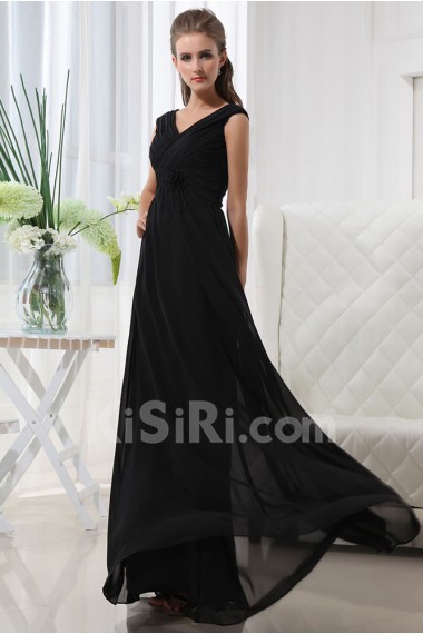 Chiffon V-Neckline Floor Length A-line Dress with Hand-made Flower