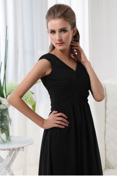 Chiffon V-Neckline Floor Length A-line Dress with Hand-made Flower