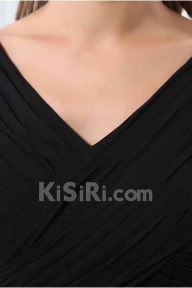 Chiffon V-Neckline Floor Length A-line Dress with Hand-made Flower