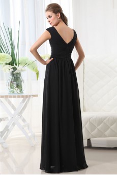 Chiffon V-Neckline Floor Length A-line Dress with Hand-made Flower