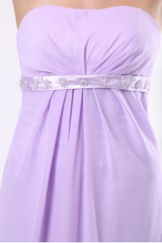 Chiffon Strapless Floor Length Empire Line Dress with Embroidery 