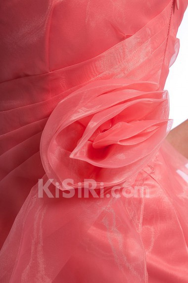 Chiffon One-Shoulder Ankle-Length Empire Dress with Hand-made Flower