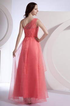 Chiffon One-Shoulder Ankle-Length Empire Dress with Hand-made Flower