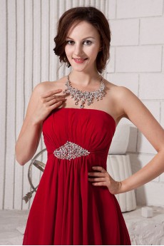Chiffon Strapless Floor Length Empire Line Dress with Ruffle