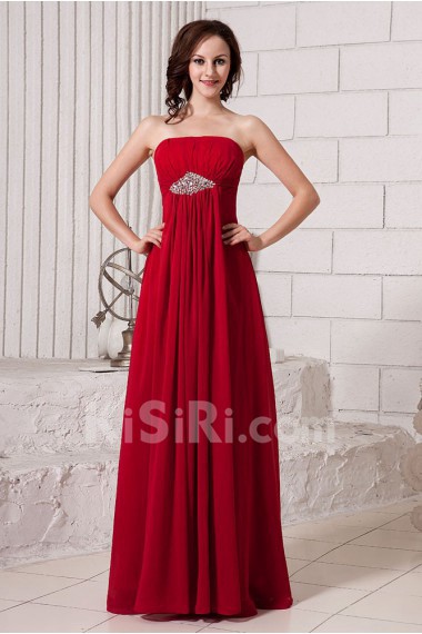 Chiffon Strapless Floor Length Empire Line Dress with Ruffle