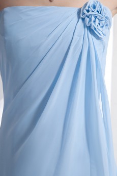 Satin and Chiffon Strapless Ankle-Length Empire Dress with Handmade Flower