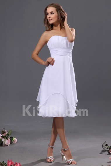 Chiffon Scoop Neckline Short A-line Dress with Pleat