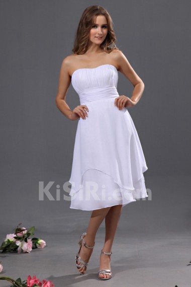Chiffon Scoop Neckline Short A-line Dress with Pleat