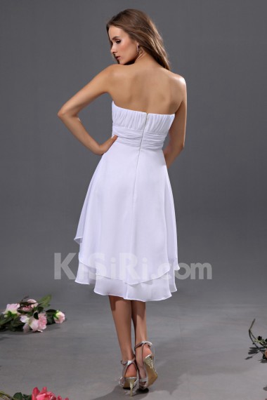 Chiffon Scoop Neckline Short A-line Dress with Pleat